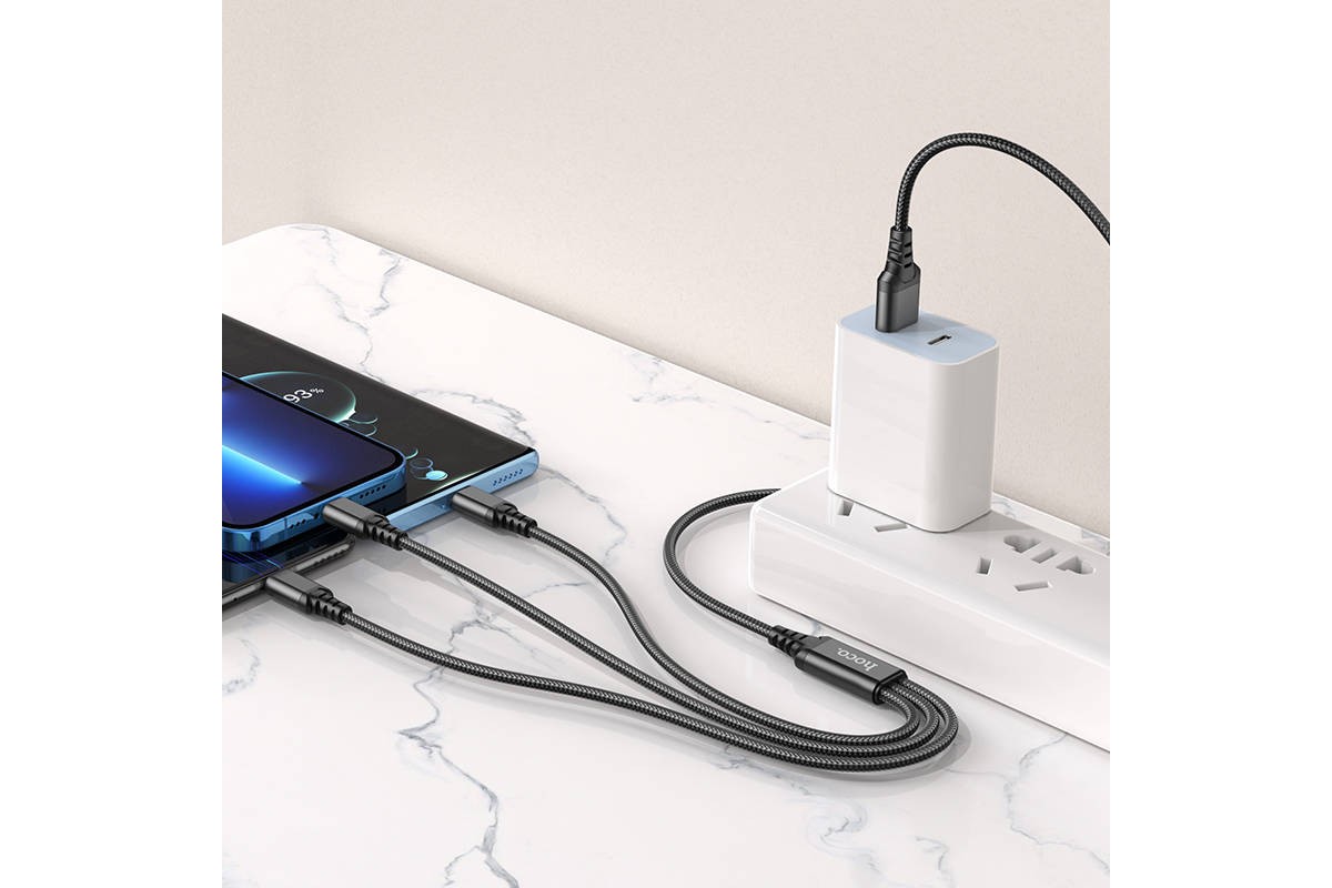 Кабель USB 3 в 1 HOCO X76 lightning/Micro/Type-C (черный) 1м