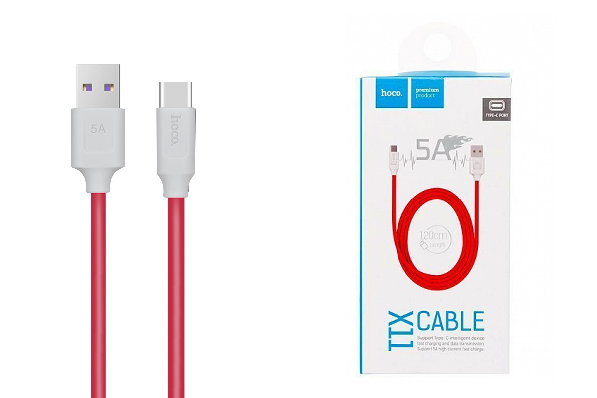 Кабель USB HOCO X11 5A Rapid charging cable Type-C cable (бело/красный) 1 метр