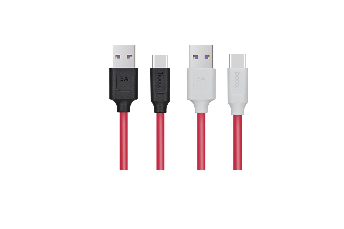 Кабель USB HOCO X11 5A Rapid charging cable Type-C cable (бело/красный) 1 метр
