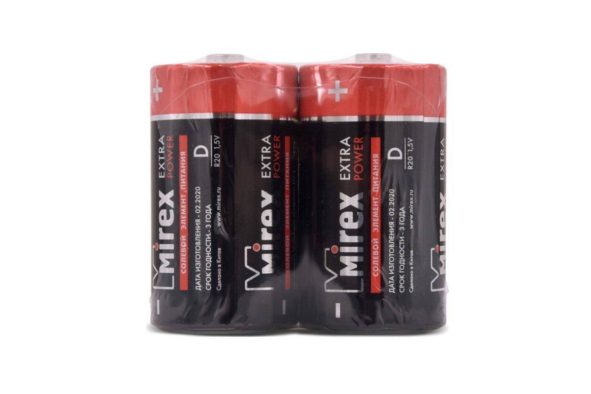 Батарейка солевая Mirex R20 / D 1,5V  цена за 2 шт (2/12/96), спайка (23702-ER20-S2)