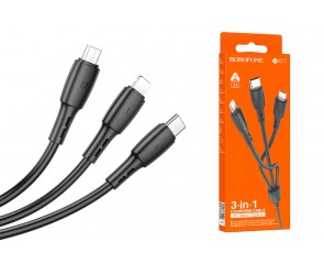 Кабель USB 3 в 1 BOROFONE BX71 Type-C/Lightning/Micro 2.4A (черный) 1м
