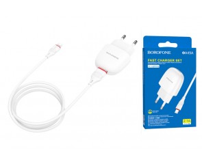 Сетевое зарядное устройство USB 2400mAh + кабель iPhone 5/6/7 BOROFONE BA49A Vast power charger set белый