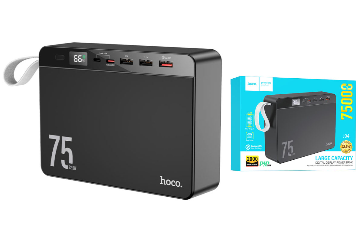 Универсальный дополнительный аккумулятор HOCO J94 22,5W power bank (75000 mAh) черный