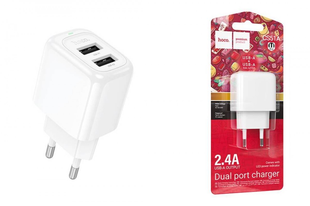 Сетевое зарядное устройство 2USB HOCO CS51A Surplus (белый)
