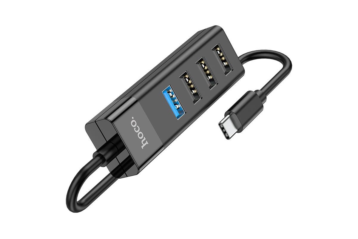 USB-C HUB HOCO HB25 на 4 порта 1xUSB3.0 + 3xUSB2.0 (Black)