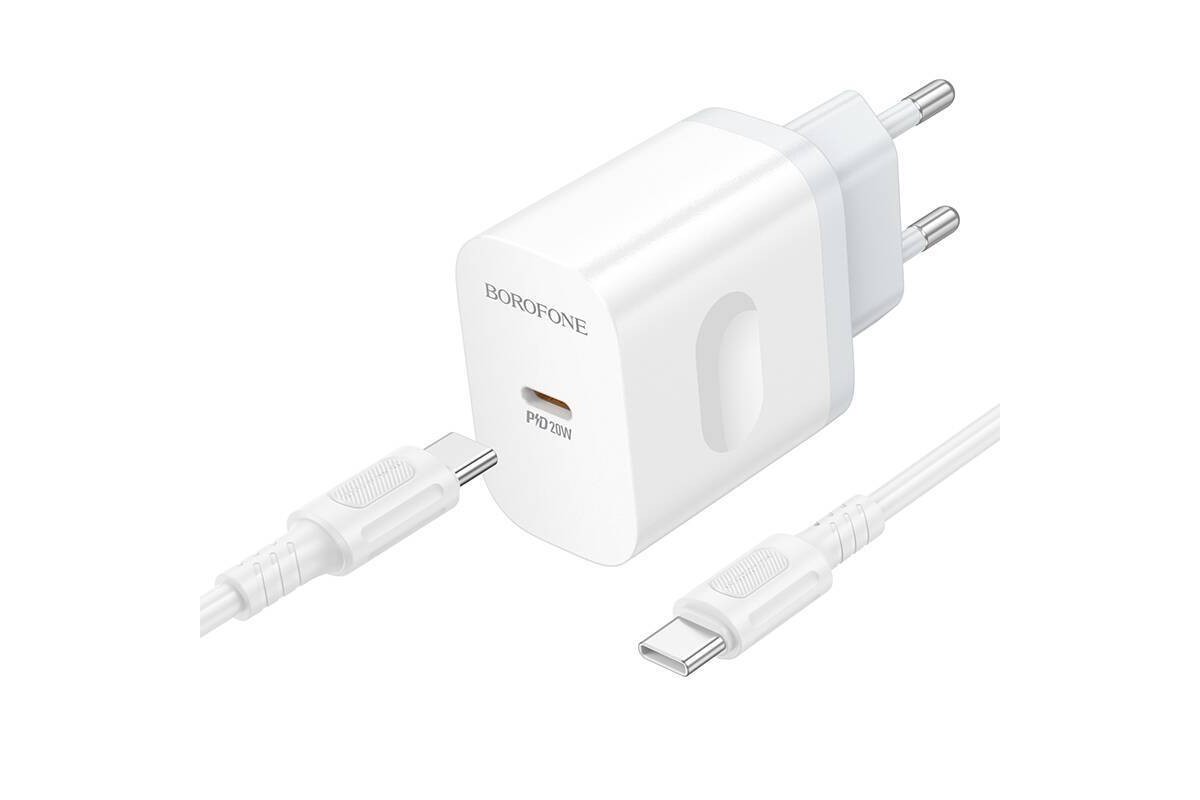 Сетевое зарядное устройство USB-C + кабель Type-C - Type-C BOROFONE BA99A Breeze single port (один порт)PD20W (белый)
