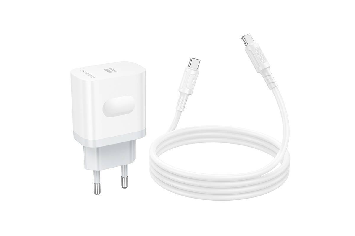Сетевое зарядное устройство USB-C + кабель Type-C - Type-C BOROFONE BA99A Breeze single port (один порт)PD20W (белый)