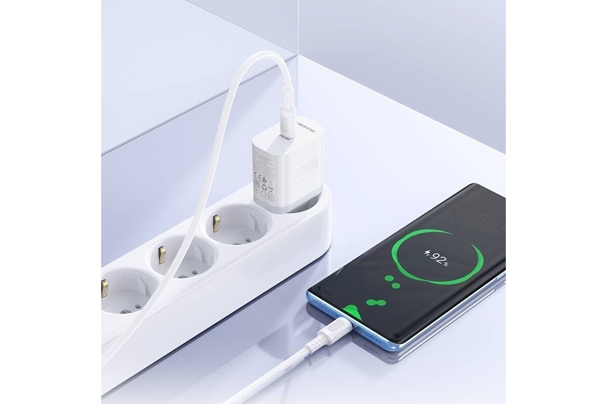 Сетевое зарядное устройство USB-C + кабель Type-C - Type-C BOROFONE BA99A Breeze single port (один порт)PD20W (белый)