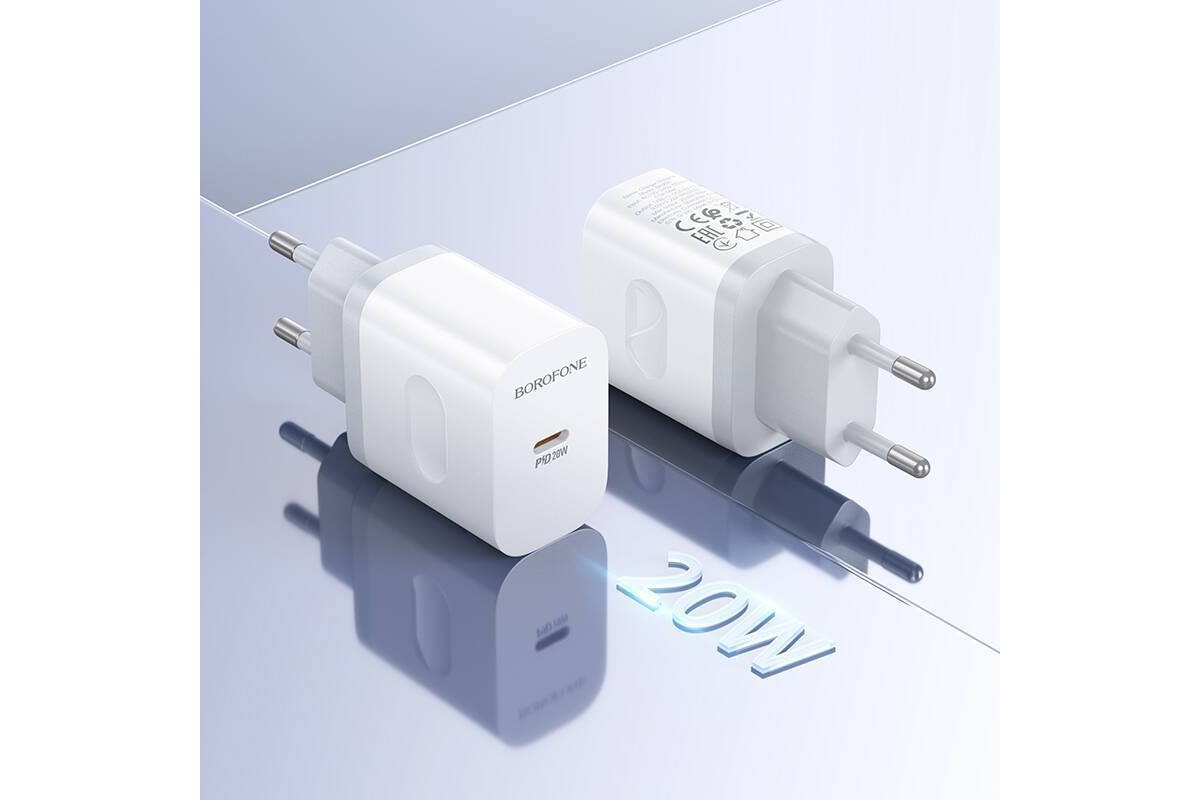 Сетевое зарядное устройство USB-C + кабель Type-C - Type-C BOROFONE BA99A Breeze single port (один порт)PD20W (белый)