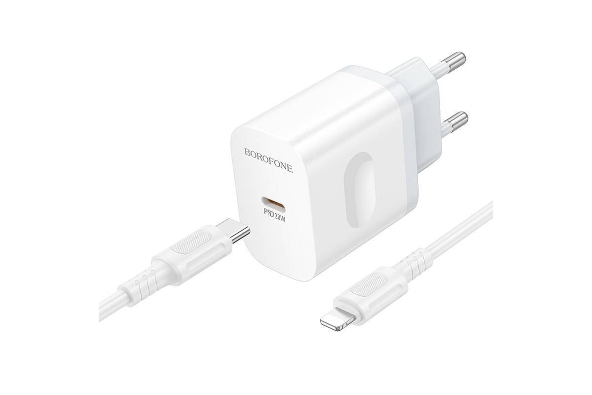 Сетевое зарядное устройство USB-C + кабель Lightning - Type-C BOROFONE BA99A Breeze single port (один порт)PD20W (белый)