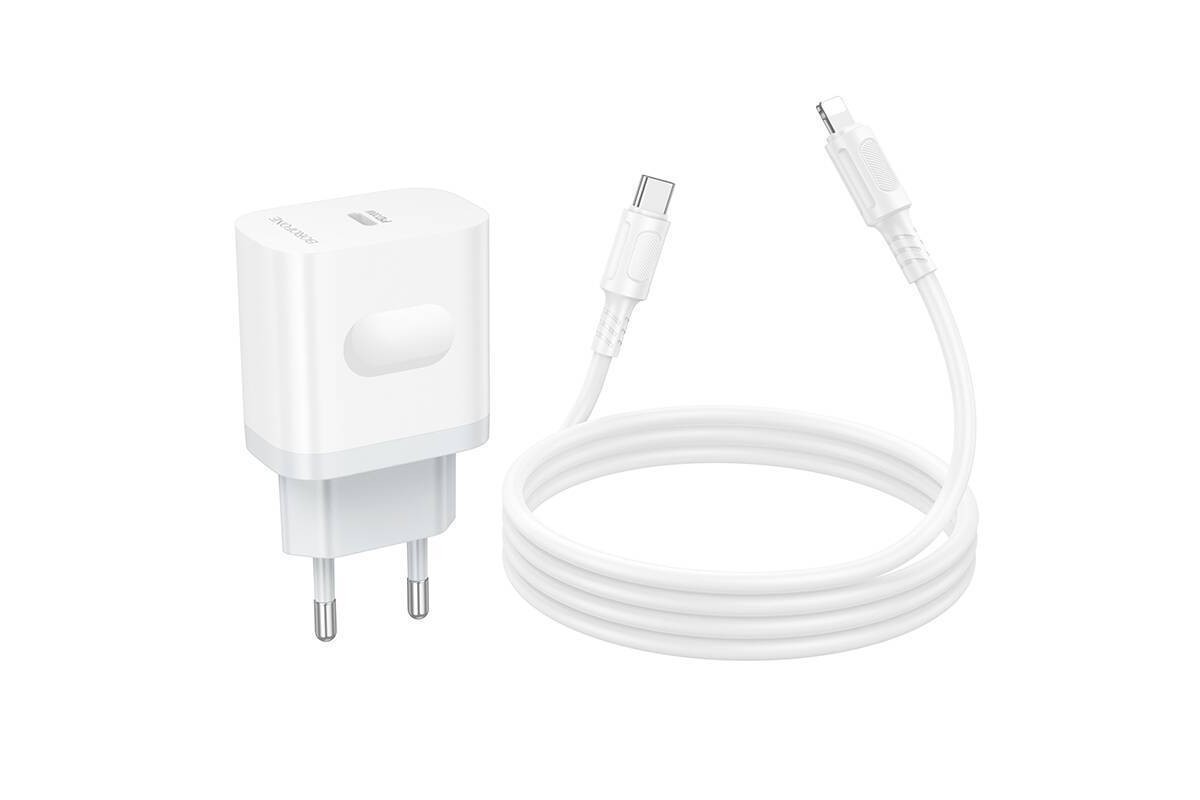 Сетевое зарядное устройство USB-C + кабель Lightning - Type-C BOROFONE BA99A Breeze single port (один порт)PD20W (белый)