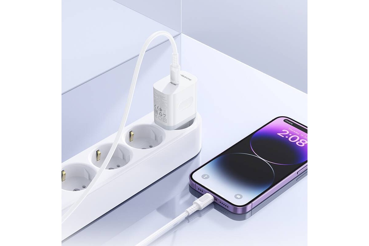 Сетевое зарядное устройство USB-C + кабель Lightning - Type-C BOROFONE BA99A Breeze single port (один порт)PD20W (белый)