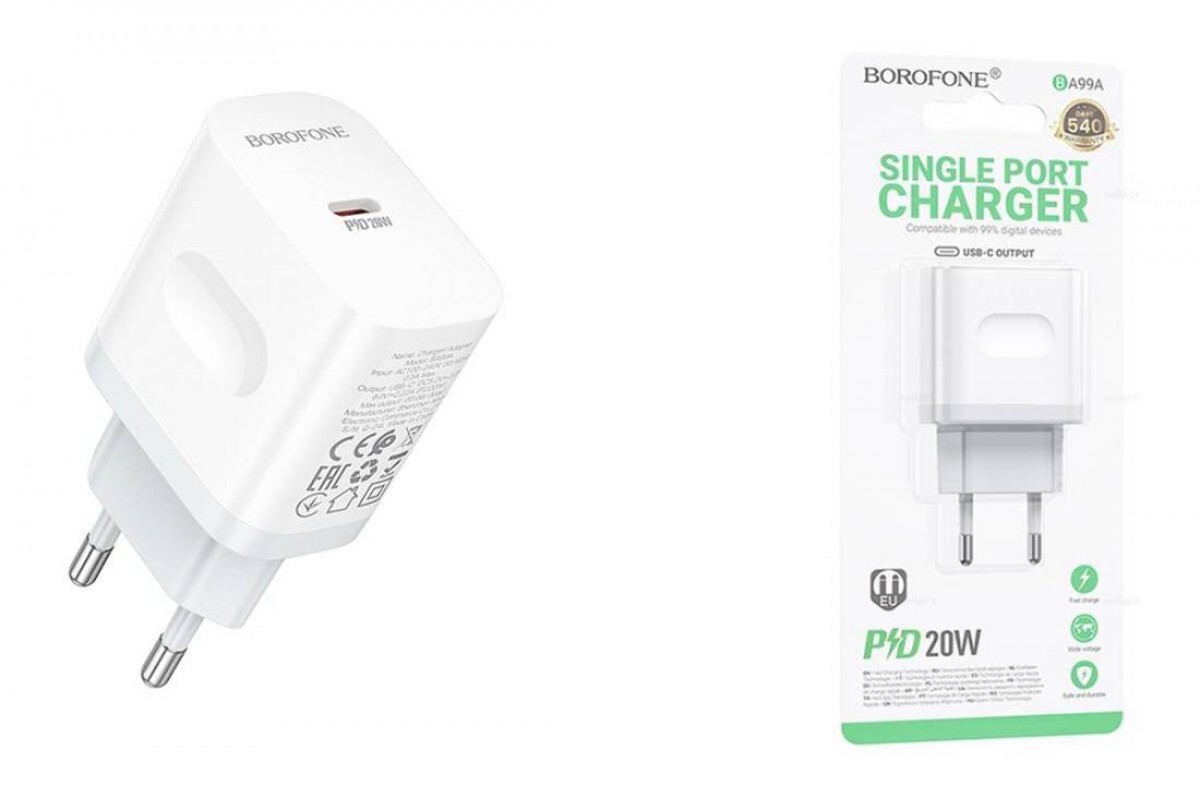 Сетевое зарядное устройство USB-C BOROFONE BA99A Breeze single port (один порт)PD20W (белый)