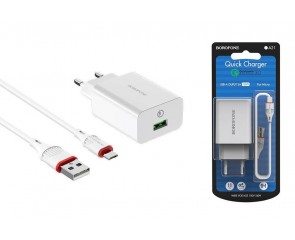 тевое зарядное устройство USB + кабель MicroUSB BOROFONE BA21A QC3.0 3000mAh (белый)