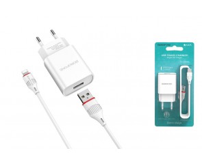 Сетевое зарядное устройство USB + кабель Lightning BOROFONE BA20A Sharp 2400mAh (белый)