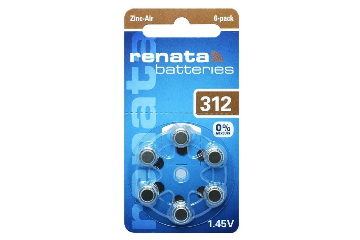 Батарейка часовая для слуховых аппаратов Renata ZA312/6BL