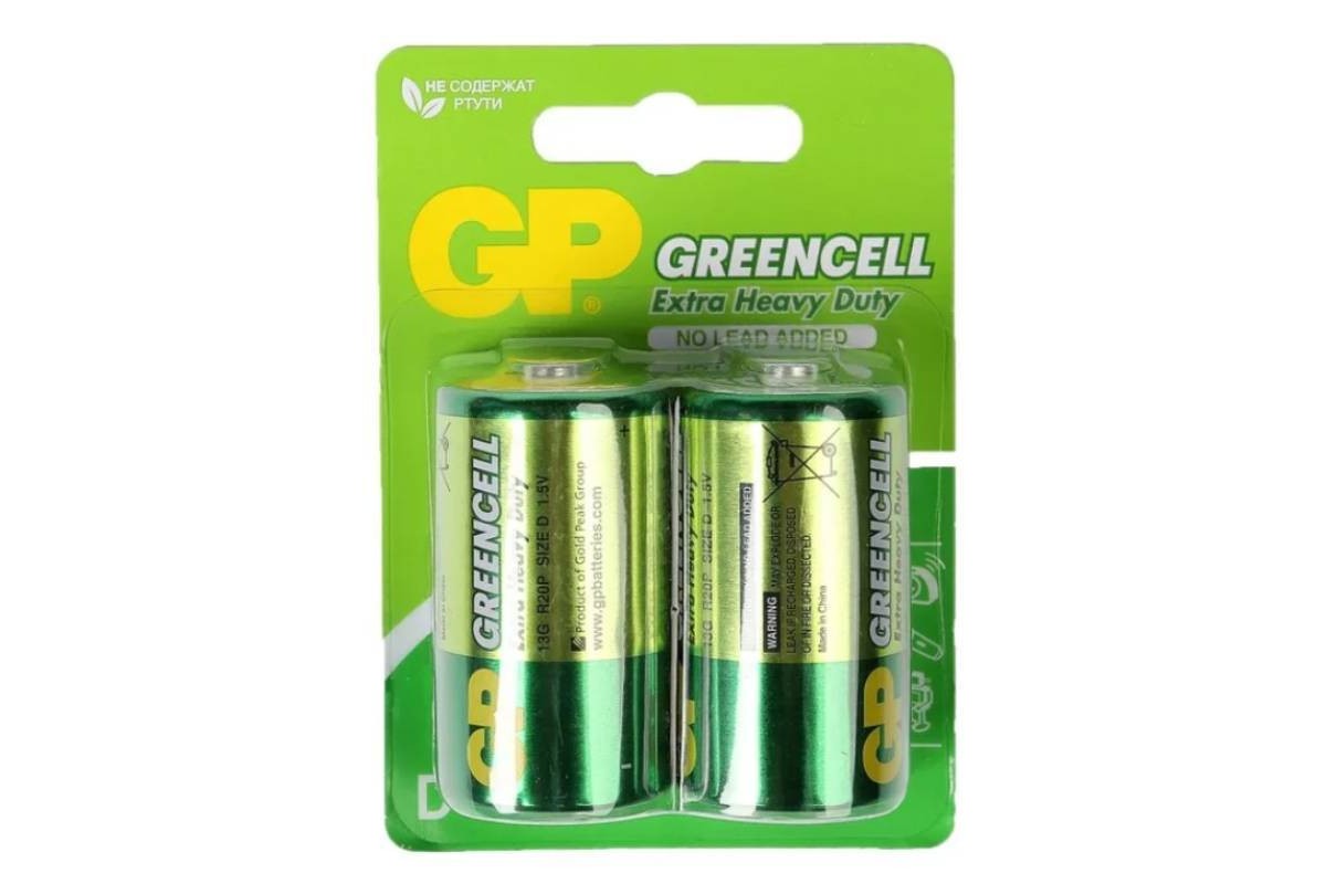 Батарейка солевая GP R20/2BL Greencelll (цена за блистер 2 шт)