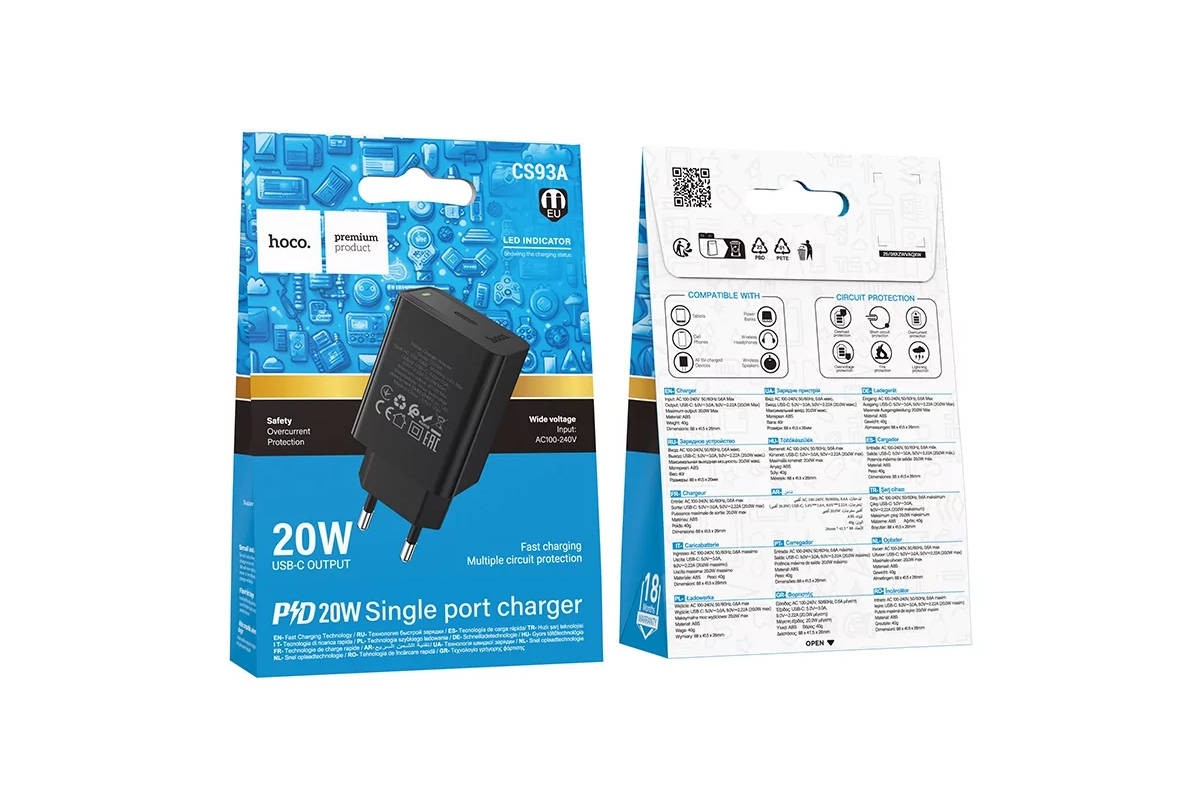 Сетевое зарядное устройство USB-C HOCO CS93A PD 20W/ (черный)