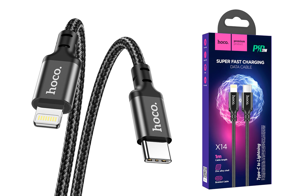 Кабель USB Type-C - Lightning HOCO X14 красный, 1 м (в оплетке)