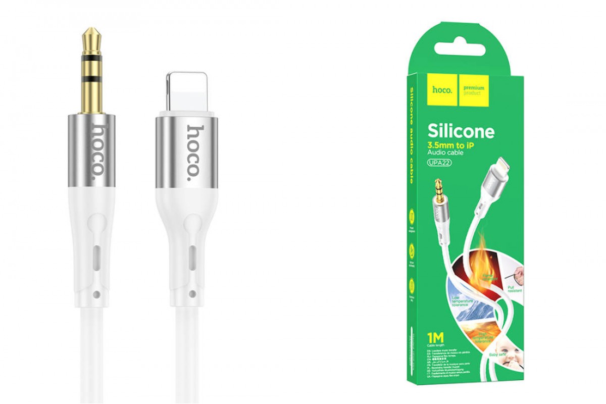 Переходник HOCO UPA22 (штекер Lightning - вход AUX 3.5 mm) 1 метр белый силиконовый