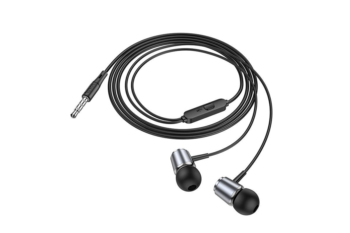 Наушники вакуумные проводные HOCO M108 Spring metal with microphone (серый)