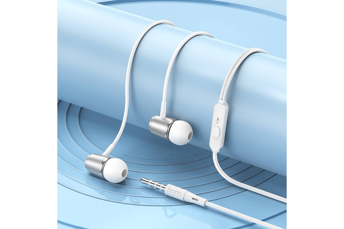Наушники вакуумные проводные HOCO M108 Spring metal with microphone (серый)