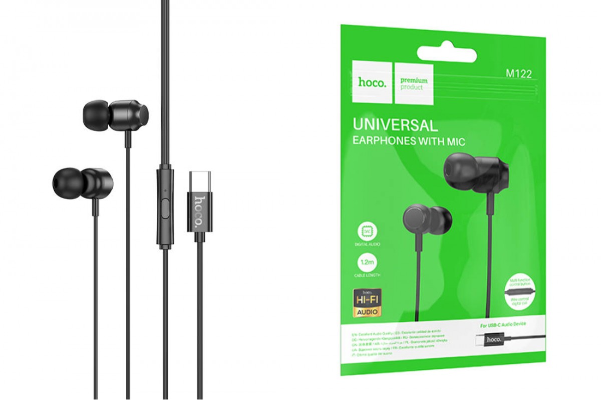 Наушники вакуумные проводные HOCO M122 Power metal universal digital earphones with microphone Type-C (черный)