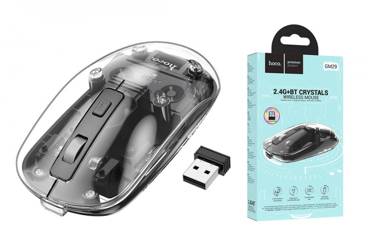 Мышь беспроводная HOCO GM29 Mysterious dual-mode silent wireless mouse (USB, 2.4ГГц+ВТ, 10м) ( темная полночь )