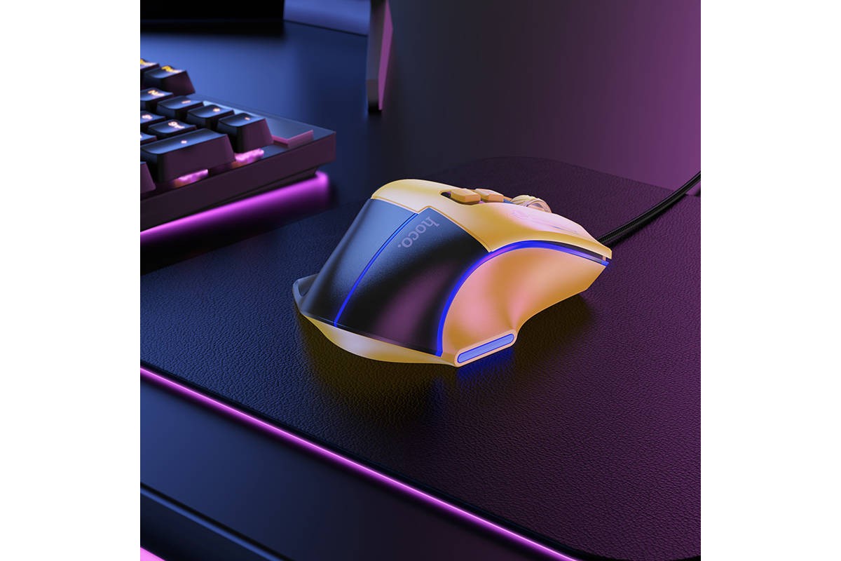 Мышь проводная НОСО GM31 Overlord luminous gaming wired mouse (черно-желтый)