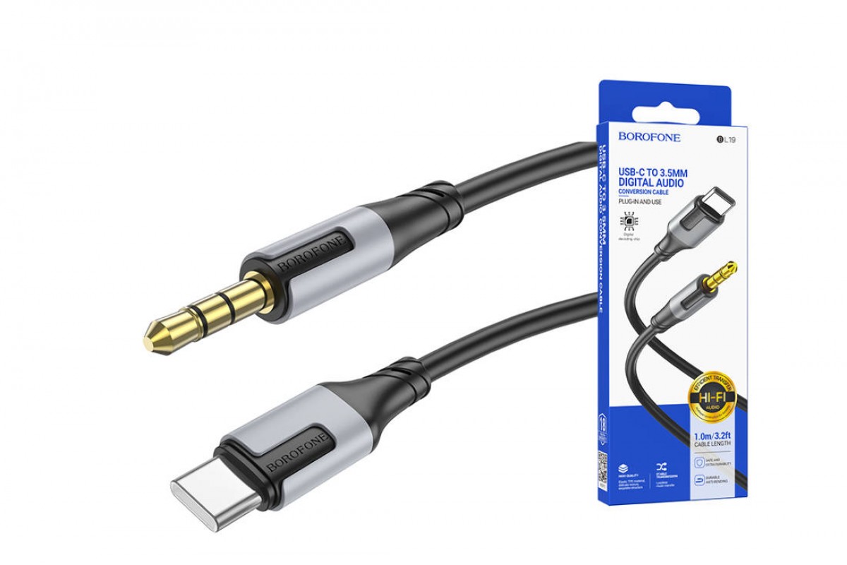 Кабель аудио BOROFONE BL19 (штекер Type-C - штекер AUX) Digital audio conversion cable (черный)