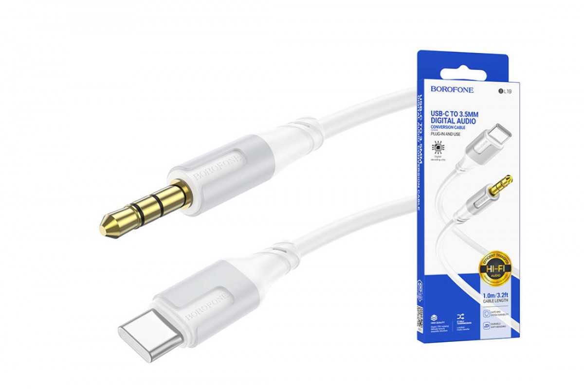Кабель аудио BOROFONE BL19 (штекер Type-C - штекер AUX) Digital audio conversion cable (белый)