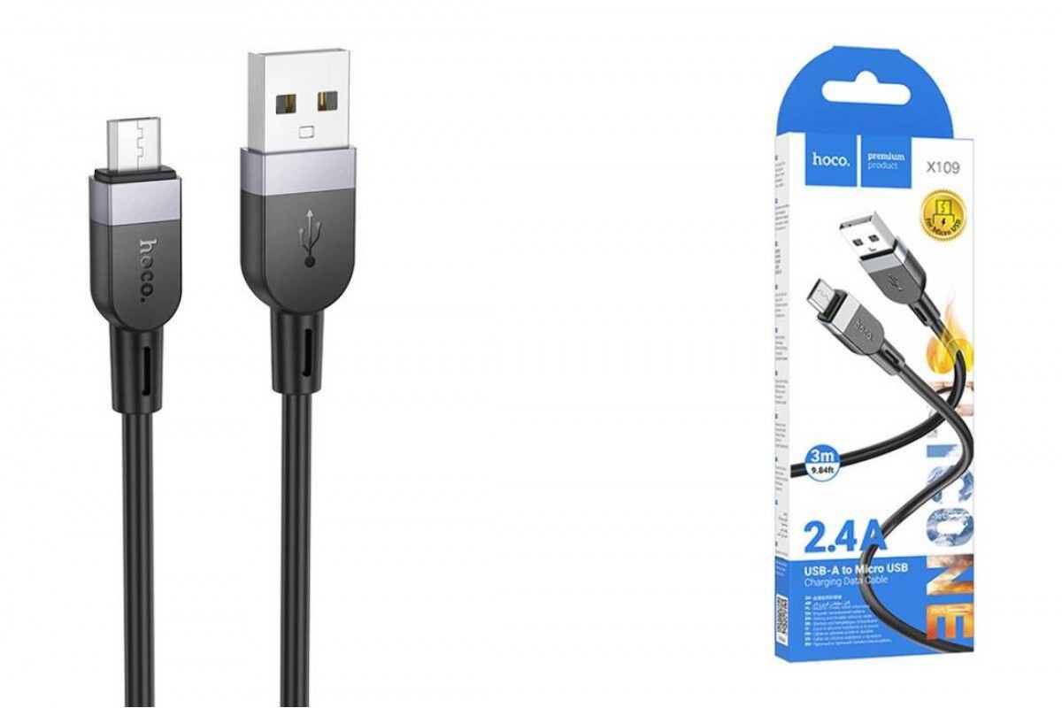 Кабель USB - MicroUSB HOCO X109 (черный) 3м силиконовый