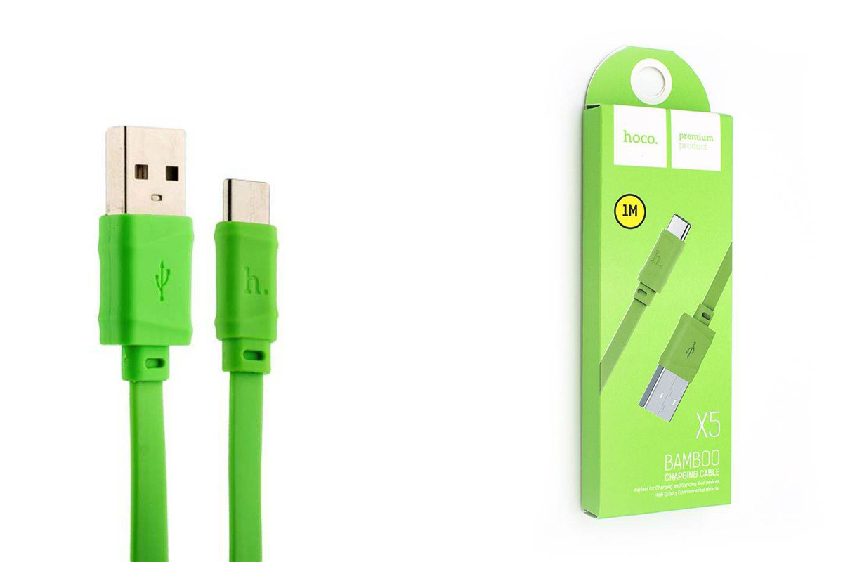Кабель USB HOCO X5 Bamboo Type-C  зеленый,  1 м