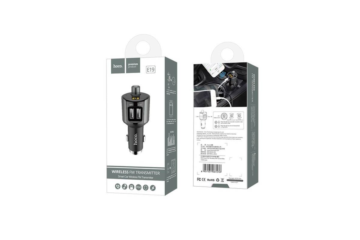USB MP3 плеер +FM трансмиттер с диспл. HOCO E19 Smar vehicle mounted bluetooth FM launcher