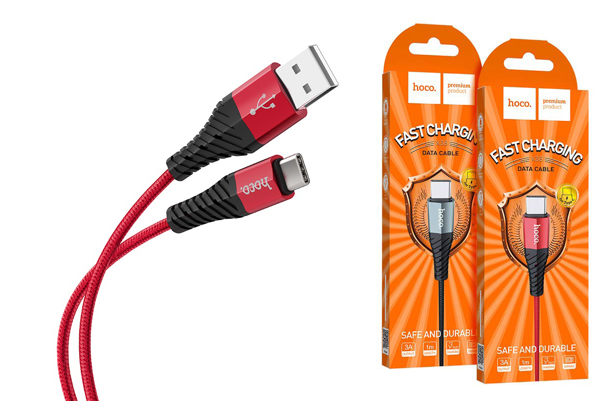 USB D.CABLE HOCO X38 Cool Charging data cable for Type-C (красный) 1 метр