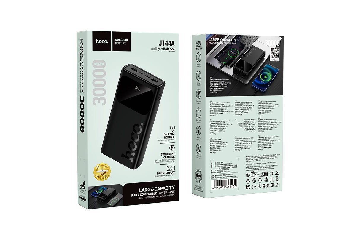 Универсальный дополнительный аккумулятор Power Bank HOCO J144A Hymn (30000 mAh) (черный)