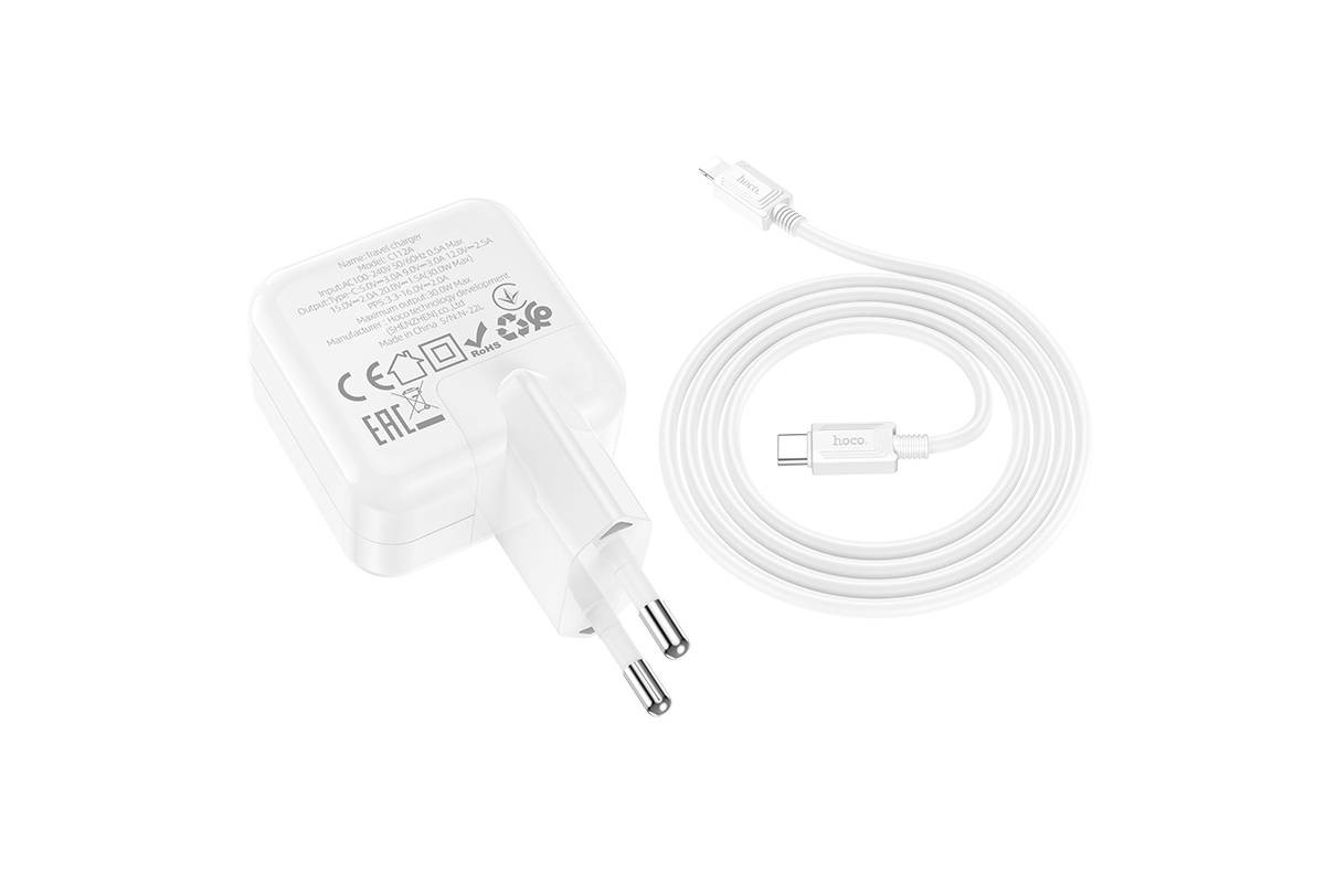 Сетевое зарядное устройство USB-C + кабель Lightning - Type-C HOCO C112A  charger PD30W  (белый)