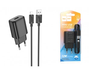 Сетевое зарядное устройство USB + кабель Lightning HOCO C134A 2400mAh (черный)