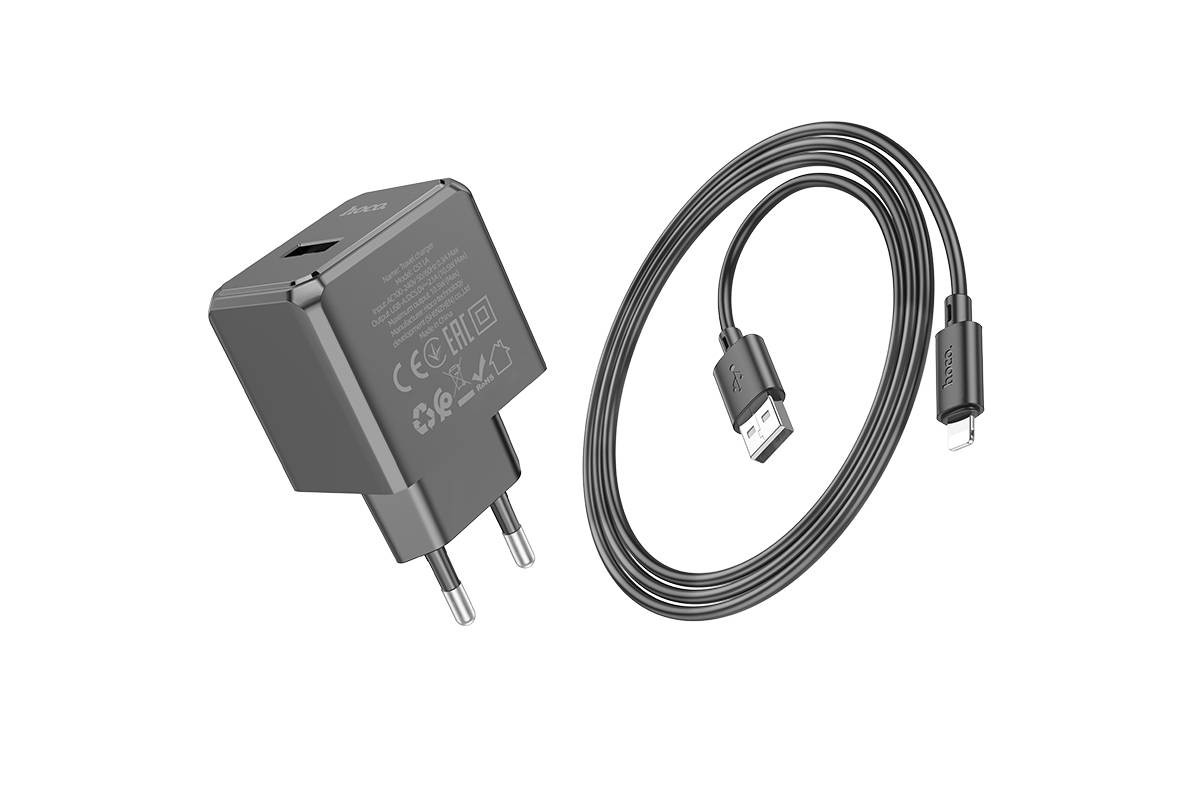 Сетевое зарядное устройство USB + кабель Lightning HOCO CS11A 2100mAh (черный)