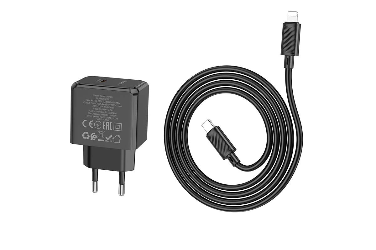 Сетевое зарядное устройство USB-C + кабель Lightning - Type-C HOCO CS13A charger PD20W  (черный)