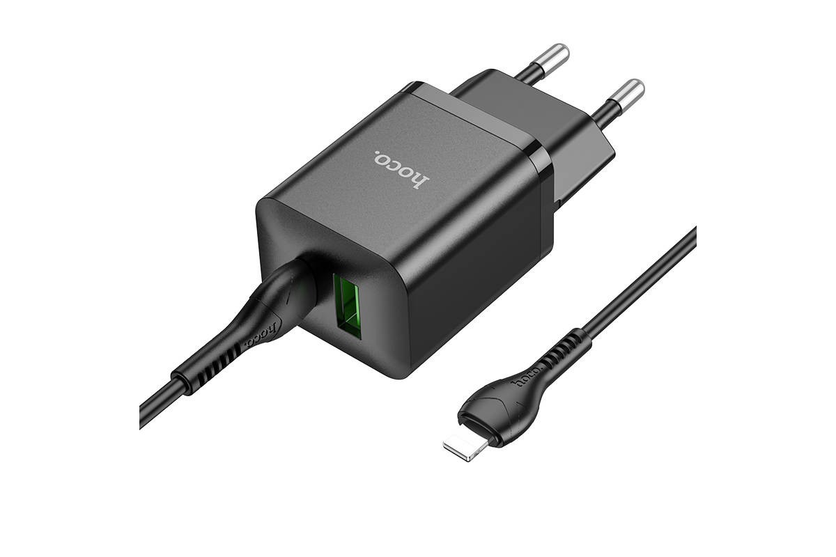Сетевое зарядное устройство USB + USB-C + кабель Lightning-Type-C HOCO N28 PD20W+ QC 3.0 (черный)