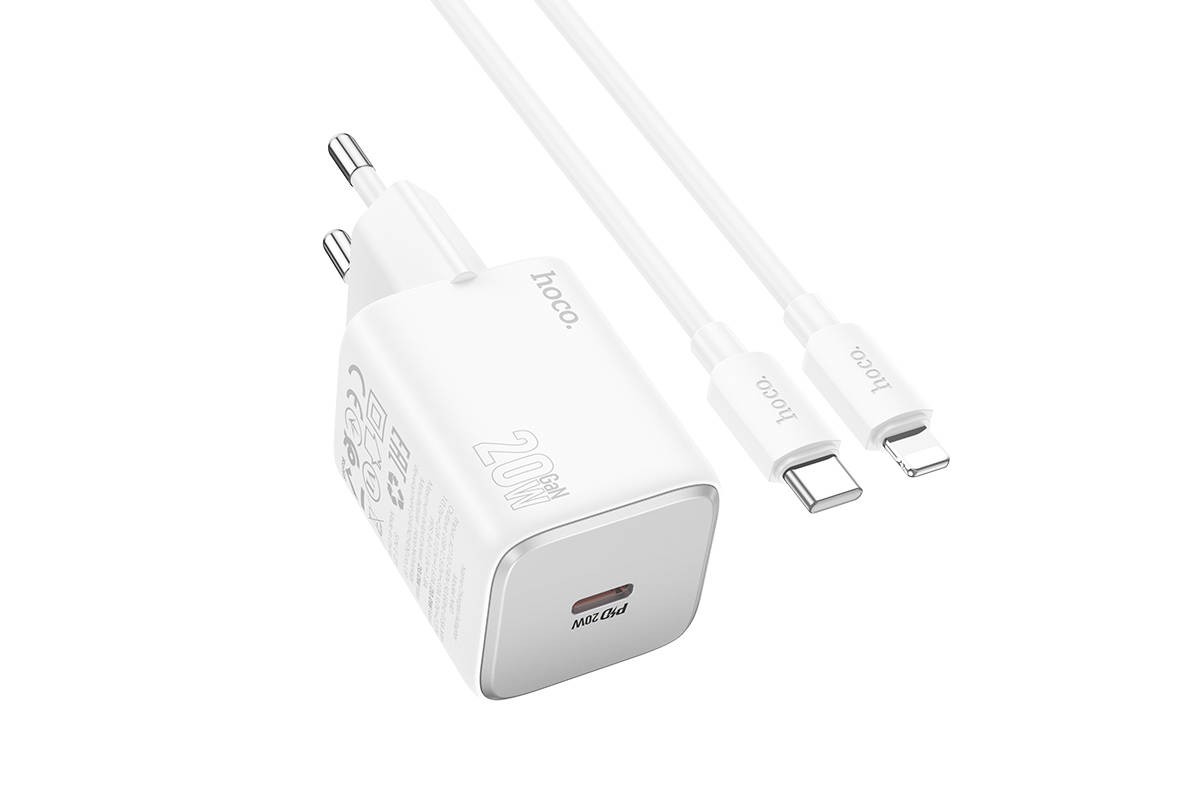 Сетевое зарядное устройство USB-C + кабель Lightning - Type-C HOCO N40 PD20W (белый)