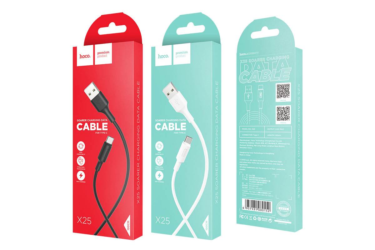 Кабель USB HOCO X25 Soarer charging data cable for Type-C 1 метр белый