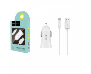Автомобильное зарядное устройство АЗУ USB + кабель MicroUSB HOCO Z2 1500mAh (белый)