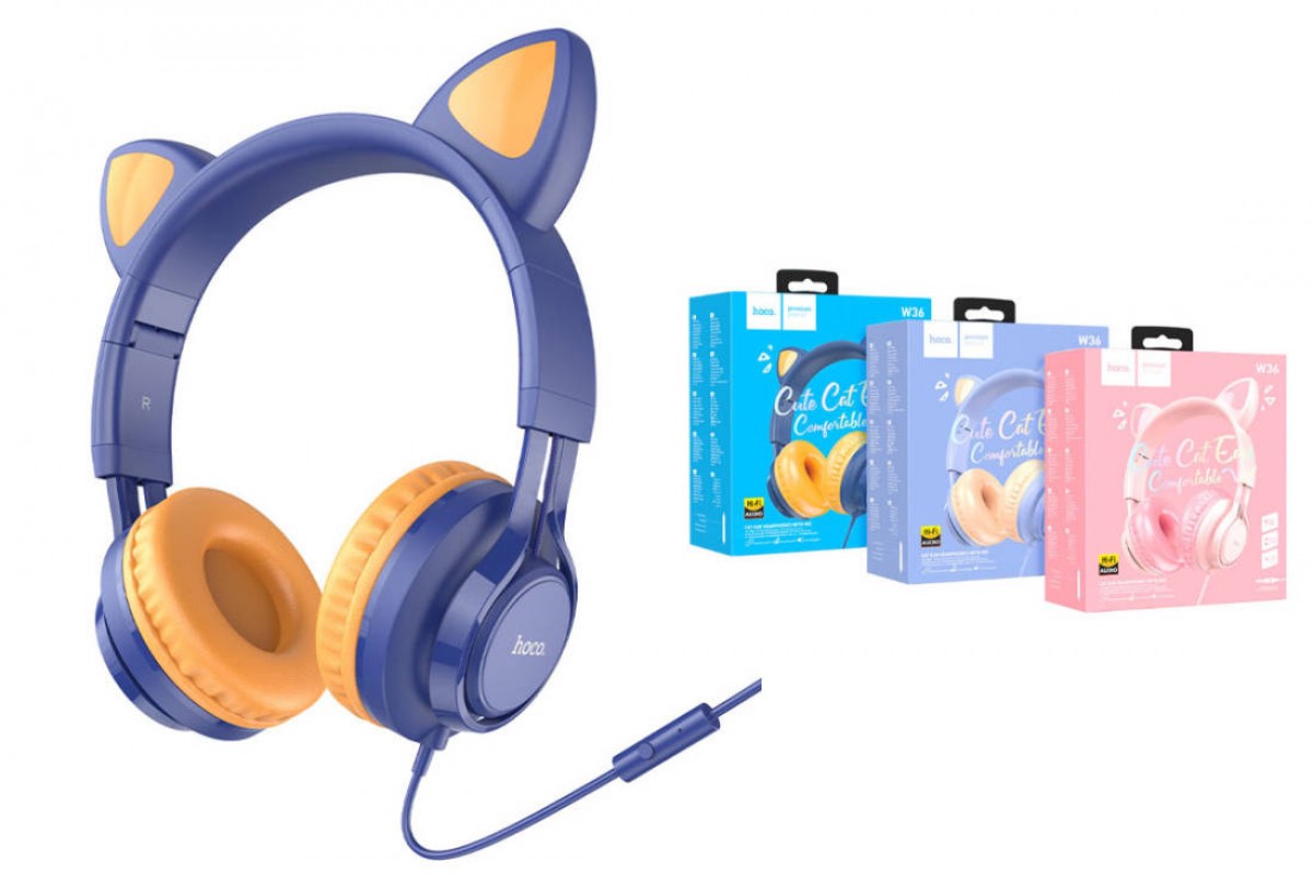 Наушники мониторные беспроводные HOCO W36 Cat ear kids wireless headphones Bluetooth (синий)