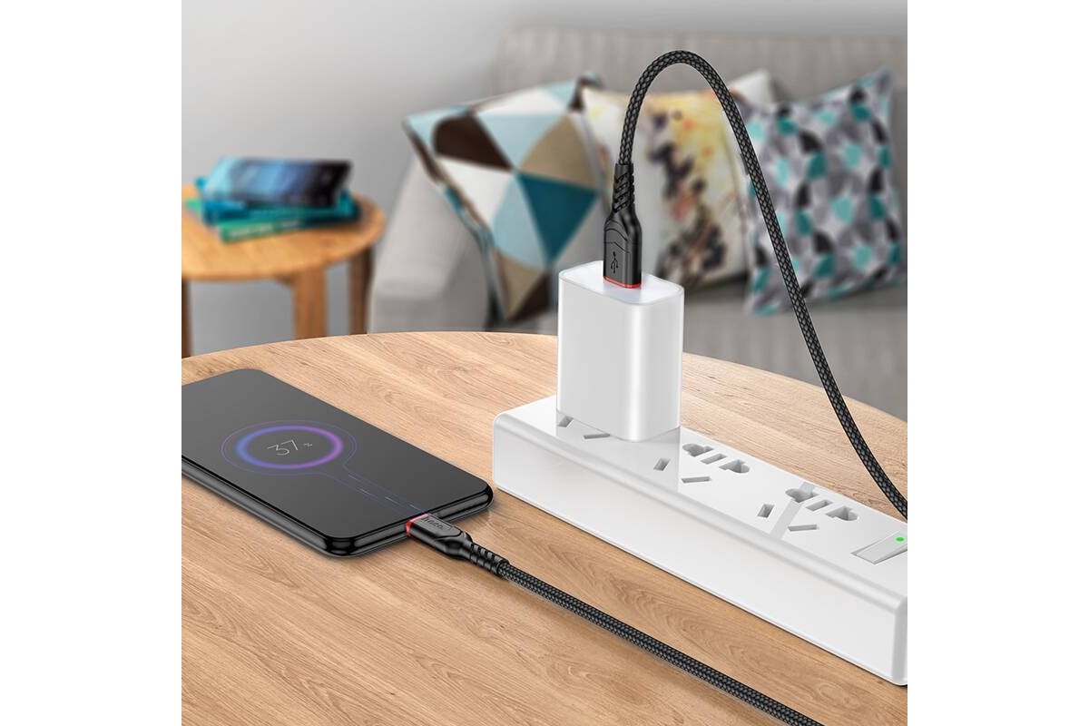 Кабель USB - MicroUSB HOCO X59 2,4A (черный) 3м (оплетка)