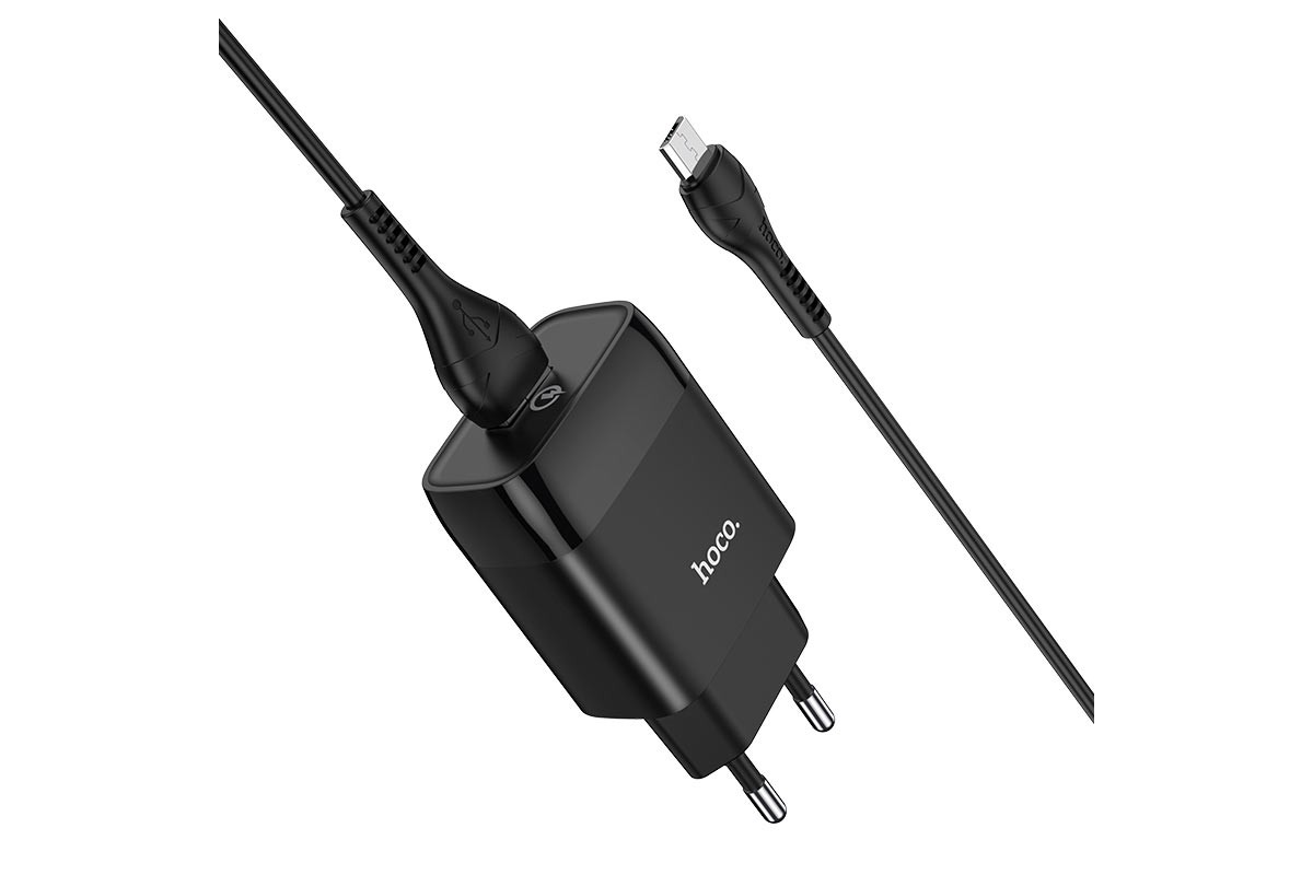 Сетевое зарядное устройство USB USB 3000 mAh + кабель micro USB HOCO C72Q Glorius single port QC3.0 charger set черный