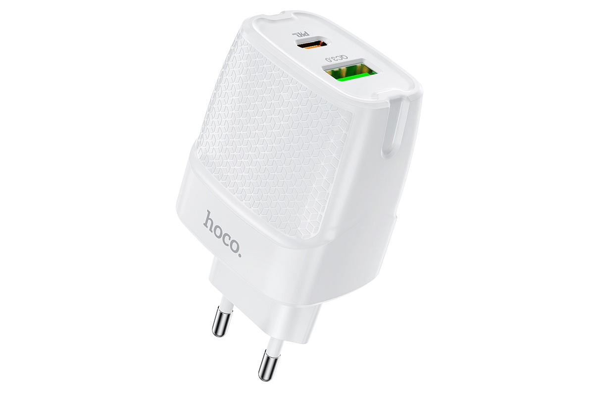 Сетевое зарядное устройство USB + Type-C HOCO C85A Brigt dual port PD20W+ QC3.0 charger белый
