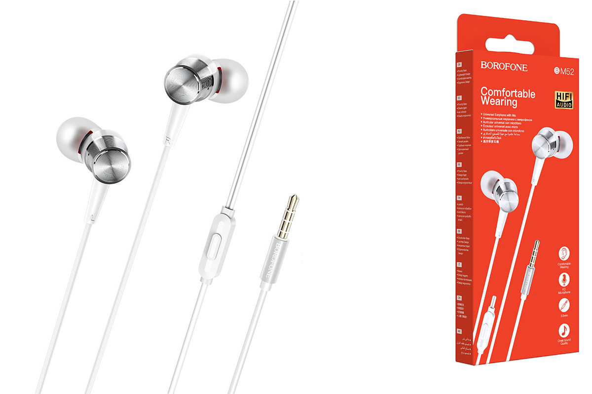 Гарнитура BOROFONE BM52 Revering universal earphones 3.5мм цвет серебристая