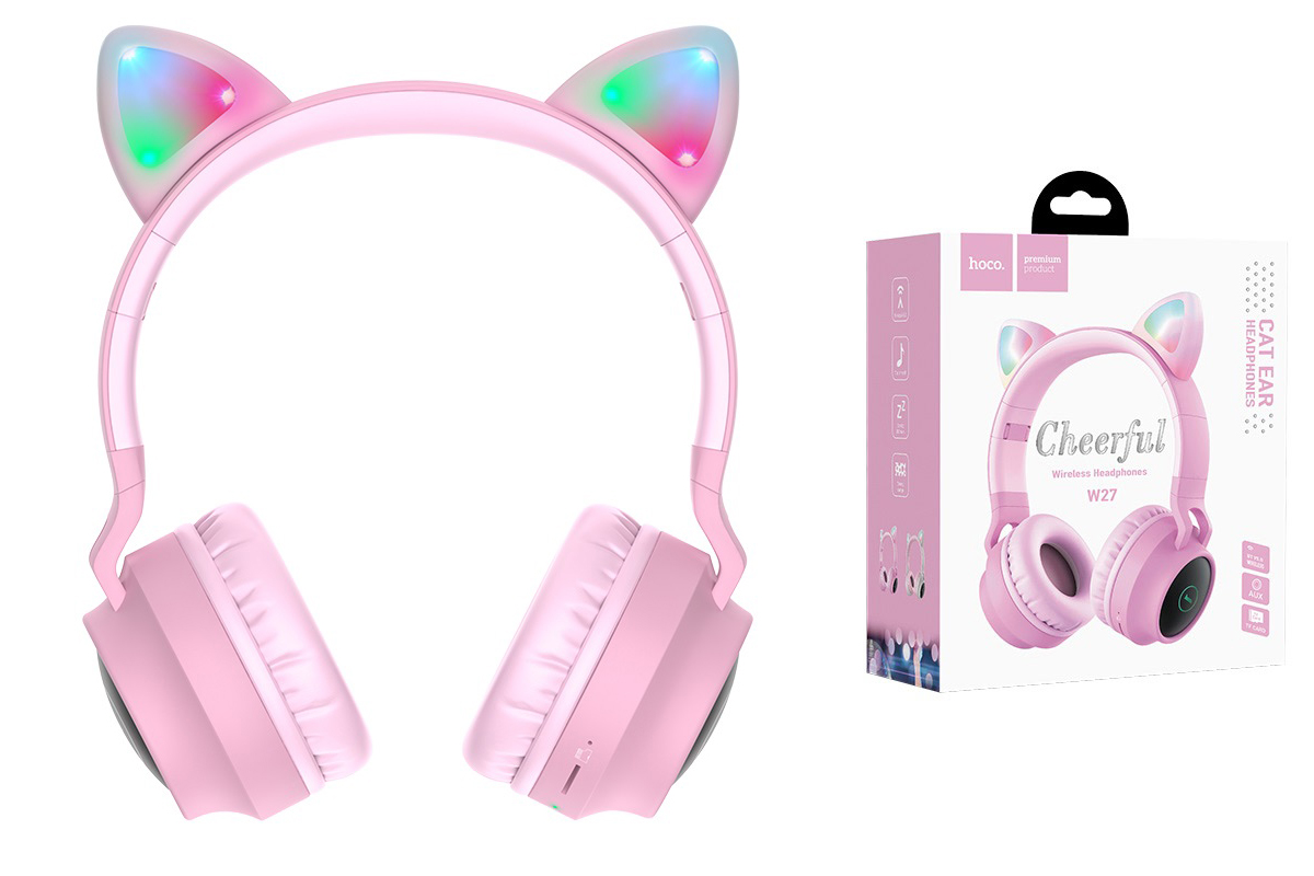 Беспроводные внешние наушники HOCO W27 Cat ear wireless headphones розовый
